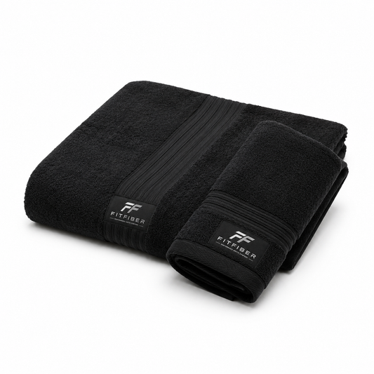 FitFiber Black Performance Bath Towel and Hand Towel Combo.