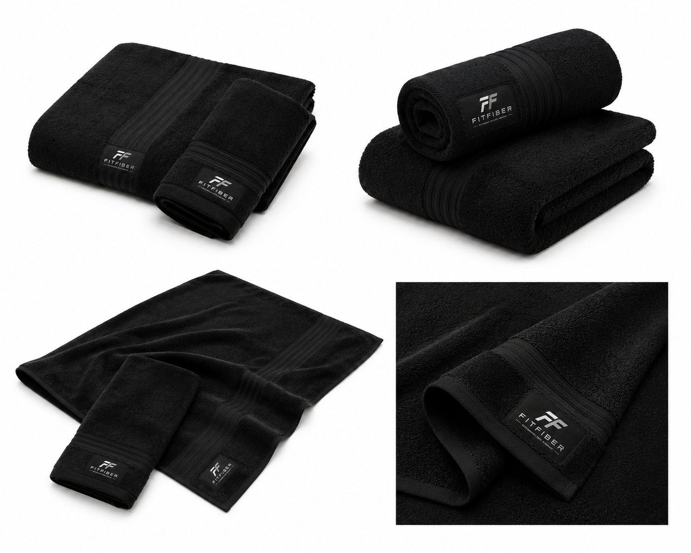 FitFiber Black Performance Bath Towel and Hand Towel Combo.